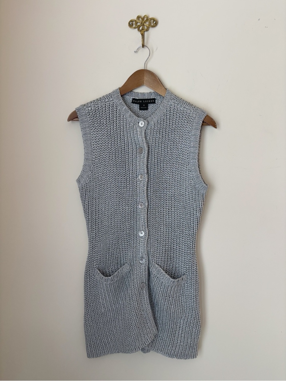 Ralph Lauren Black Label Metallic Silver Sleeveless Sweater Vest Medium